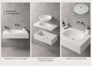 CPI Corian Bowl 565 – Oval Integrated Solid Surface Basin